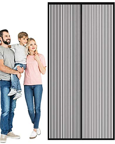 GOUER Magnetic Fly Insect Screen Door, 130x215cm Mosquito Bug Protection Screen Door Curtain Full Frame Magic Tape, for Kitchen/Bedroom/Air Conditioner Room, Black