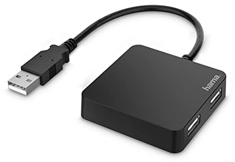 Hama USB Hub 2.0, 4-Fach Adapter (4in1 USB A Hub, Splitter mit 4-Ports, klein & kompakt, großer Buchsenabstand, Bus-Powered, externer USB-Verteiler) schwarz