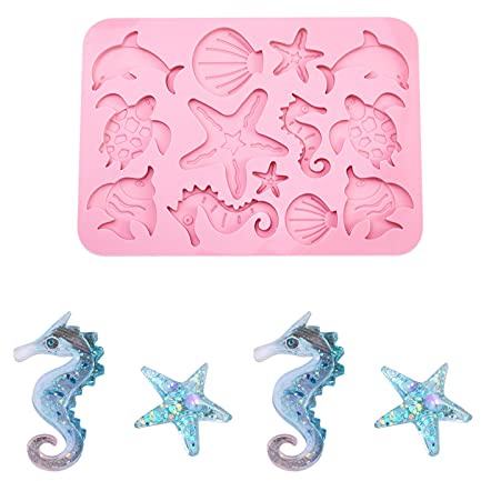 Beadthoven Silikonformen für Meeresorganismen, Schildkröte, Delfin, Fisch, Muschel, Seestern, Seepferdchen, Backformen für Süßigkeiten, Kekse, Seife, Kerzen, UV-Harz, Handwerk, 2 Stück
