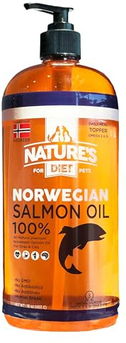 Nature's Diet Pet 32 oz Norwegian Salmon Oil Dogs & Cats - Natural Support for Joint Function Immune Heart Health Appetite Skin & Coat Omega 3 6 9 Liquid Food Topper EPA DHA Fatty Acids