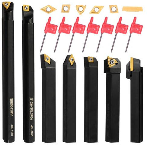 21er Set Drehmeißel, 12mm Bohrstange Schaftdrehmaschine Drehwerkzeughalter mit Hartmetall-Wendeschneidplatten, T8 Schraubenschlüssel