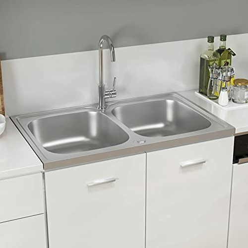 Fregadero de Cocina Doble con Escurridor - Acero Inoxidable - 800x500mm - para Espacios Reducidos y Fácil Mantenimiento