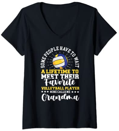 Damen Beachvolleyball Grandma of Volleyball Player Volleyball Fan T-Shirt mit V-Ausschnitt