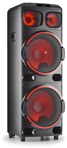 NGS WILD DUB 3 - Bärbar Högtalare 1200W Kompatibel med Bluetooth-teknik och True Wireless Stereo, Dual Subwoofer 15 + Dual Tweeter 6 (Micro SD/USB/AUX IN/), Svart Färg
