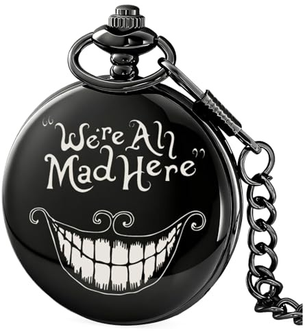 Tiong Vintage Black Smooth Steel Pocket Watch Unique Pattern Design Quartz Pocket Watches with Chain for Womens Girls