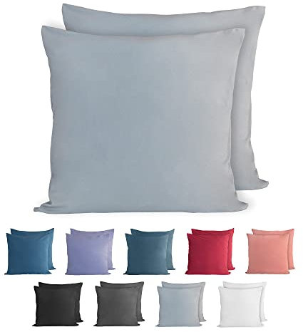 Komfortec 100% Baumwolle Kissenbezüge 2er Set 40x40 cm, Superweicher Premium Jersey Kopfkissenbezug 150 g/m², Kissenhülle, Grau