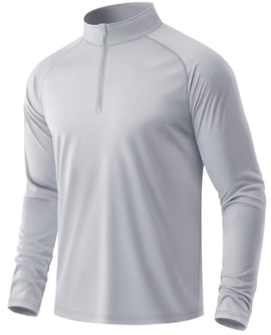 MAGCOMSEN UV-skjorta herr UPF 50+ 1/4 dragkedja funktionell skjorta långärmad Rashguard sportskjorta sweatshirt långärmad, LJUSGRÅ, XL