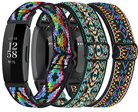 Elastische Nylon-Armbänder, kompatibel mit Fitbit Inspire 2 / Inspire HR / Inspire / Ace 2, weich, verstellbar, Solo-Loop-Ersatzbänder für Fitbit Inspire Fitness-Tracker, Damen und Herren, 3 Stück
