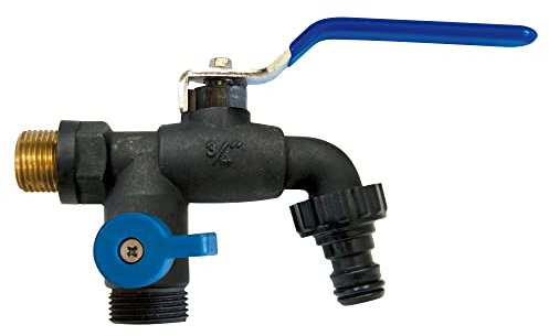 S&M 180040 Robinet de jardin anti-glace avec deux sorties et sortie automatique, noir et bleu
