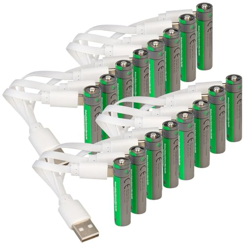 tka Köbele Akkutechnik Akku AAA wiederaufladbar: 16er-Set wiederaufladbare Batterien Typ AAA, 600 mWh, Laden per USB-C (Li Ion Akku Typ, Lithium, RC)