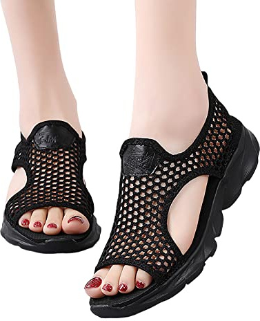 Sandales de Sport Respirantes pour Femme - Chaussures D'Extérieur en Maille Confort avec Bout Ouvert - Baskets Légères pour l'été et la Marche