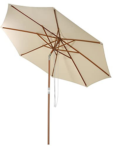GYMAX Ombrellone 3 m/2,7 m da Giardino Impermeabile con Rivestimento PA e Protezione Solare, Ombrellone in Legno Inclinabile per Giardino, Patio, Cortile, Beige (Ø 3 m)