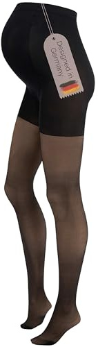 Herzmutter Umstandsstrumpfhose 20DEN transparent-matt Beige-Schwarz 1200 | Softe Schwangerschaftsstrumpfhose 1er & 2er-Set
