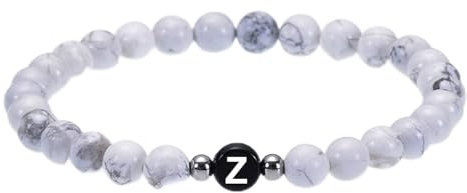 BCughia Bracelet, Loveful Armbänder Weiss Metalllegierung Beads Armband Rundschliff Magnesit Bead Kette Elastische Perlen mit Buchstabe Z Schmuck 17cmx6mm