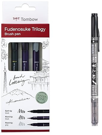 Tombow Fudenosuke Triology Set + Fudenosuke Twin, elastische Pinselspitze, perfekt fürs Hand-Lettering, Sketching & Bullet Journaling, 4er Set