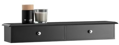 SoBuy Wandregal mit 2 Schubladen 64x15x10cm | Modernes Wandregal für Flur, Wohnzimmer und Schlafzimmer, Schwarz FRG43-SCH