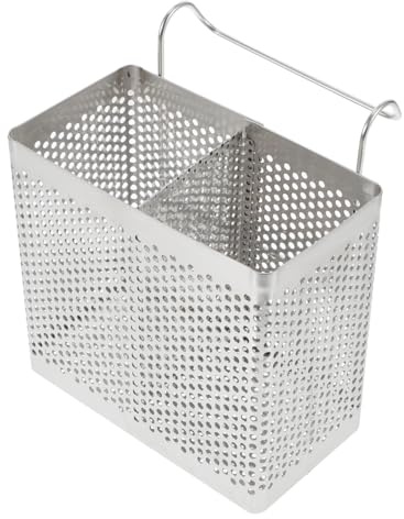 Amosfun Kitchen Utensil Holder 2 Compartments Cutlery Hanging Basket Stainless Steel Chopstick Drying Rack Space-Saving Cutlery Organizer