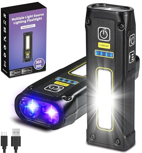 DARKBEAM Torcia UV Luce Nera 365+395, Torcia LED EDC 1000 Lumen Lampada Wood Ricaricabile, Mini Luce Rossa COB Magnetica & Alimentazione Emergenza- Perdite A.C., Urina di Cane/Gatto, Resina, Esterno