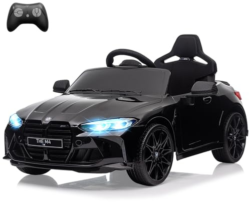 12V Electric Ride On Car w/RC,Licensed by BMW M4 Toddler Electric Vehicle for 37-83 Months,Power Wheels for Boys Girls, with Suspension System,3 Speeds, Bluetooth, MP3, Double Door, LED Light(Black)