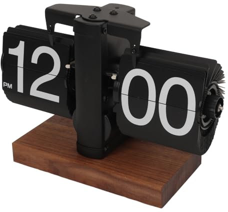 Sonew Retro Flip Uhr, Automatisches Drehen, Batteriebetriebene Mechanische Uhr Tischuhr für Heimzimmer Büro Dekoration (Schwarz Mattiert)