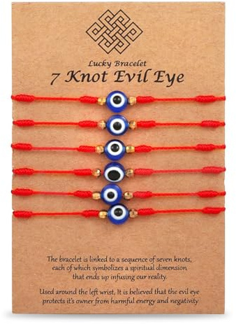 AKJAXQU 6 Pezzi Braccialetti Malocchio Bracciale a 7 nodi Braccialetto Kabbalah Intrecciato Portafortuna Filo Rosso del Destino Bracciale Regali per Uomini Donne Ragazzi Ragazze Protezione