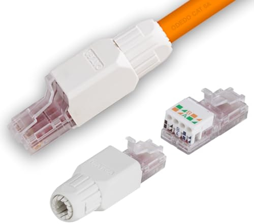 odedo 10x RJ45 Netzwerkstecker CAT6A/CAT7 werkzeuglos für Verlegekabel | Werkzeuglose Montage, bis 10 Gbit/s und PoE geeignet, kompatibel mit CAT6-, CAT6A- und CAT7-Netzwerkkabeln