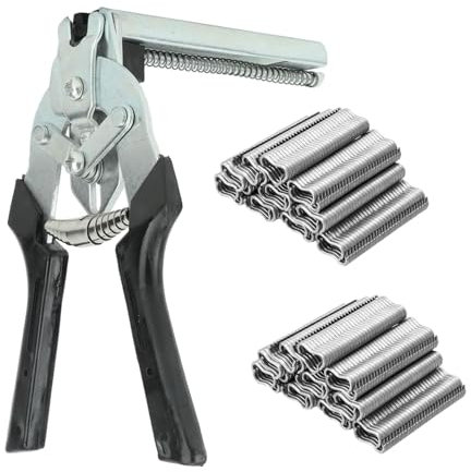 Hog - Pinza ad anello con 600 anelli zincati, pinze per recinzione, kit di pinze per anelli hog ring pliers, set di pinze per anelli di tipo M, per imbottiture, recinzioni, lavori fai da te, mobili