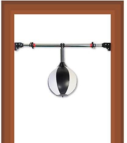 Leder-Speedbag zum Boxen, tragbare Boxsäcke mit großem tragbarem Reflexball, Türrahmen, aufblasbarer Ball für Erwachsene und Kinder, verstellbar (Farbe: Weiß + Schwarz, Größe: 30 cm (11,8 Zoll))