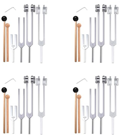 Janasiba 16 StüCke Stimmgabel Set (128 Hz, 136,1 Hz, MI 528 Hz, 4096 Hz), für die Heilung Von Chakra, Klangtherapie, Stressabbau