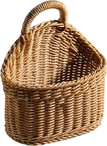 Gewebter Wandkorb, Hängekörbe mit Griff, Wandbehang Korb für Blumen und Essentials, Bauernhaus, Küche, Haus, Garten, Dekorationen (klein)