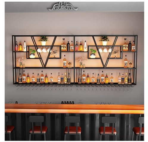Weinregal Wand, Weinregal Zur Wandmontage Mit Beleuchtung, Wein Regal, Bar Regal Wand, Weinglashalter Wand, Flaschenhalter Wand, Moderne Barregale Für Spirituosenflaschen, Für Heimbar Küche(280*25*120