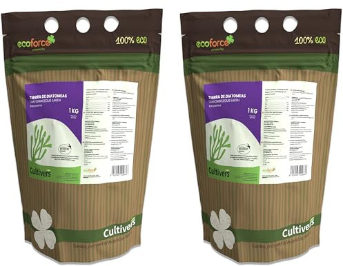 CULTIVERS Tierra de Diatomeas Micronizada 2x1  kg Polvo Ultrafino Natural Certificada ECOCERT Materia Prima de Algas Fosilizadas con Alto Contenido en Sílice
