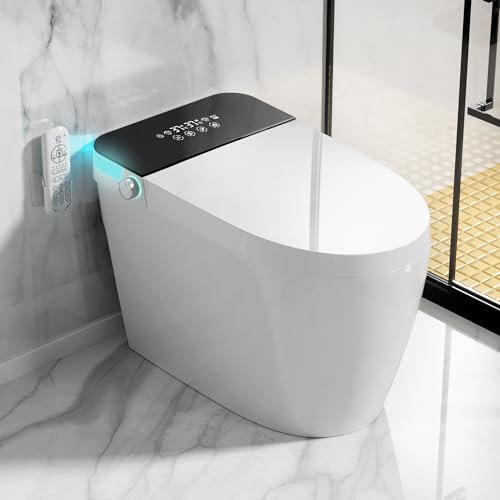 LOUPUSUO Tankless Smart Toilet with Warm Water Sprayer & Dryer, One Piece Bidet Toilet with Foot Sensor Operation, Heated Bidet Seat, Auto Smart Toilet with LED Display for Bathrooms