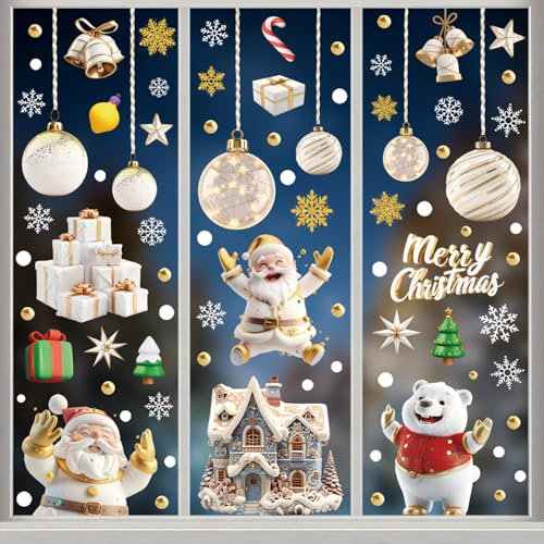 110 Pièces Stocker Stickers de Noël - Fenêtres Blanc Réutilisable Electrostatique PVC Autocollant