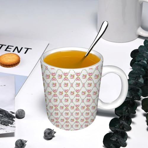 YOIUE Tazze Originali di caffè e Colazione Tazze - stampata Ceramica 11 once di tazze 330 ml Decora la tua tazza regalo,Arredamento shabby chic, bordi sinuosi, rose in fiore