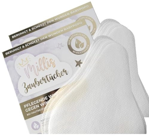 Millis Zaubertücher bei Windeldermatitis Baby, Bekannt aus Die Höhle der Löwen, 50 Tücher (2 x 25er) mit Aloe Vera, Mandelöl & Q10 - Pflegt, Schützt & dient als Wundschutz bei gereizter Haut