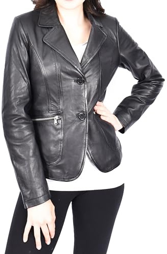 A1 FASHION GOODS Blazer da donna in pelle nera, giacca corta aderente skimpy, Nero , 50
