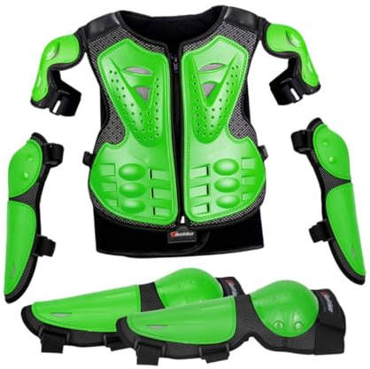 BaotyJie Tuta da protezione per motociclette per bambini, protezione per il torace, colonna vertebrale, schiena, equipaggiamento per bici da cross, set di, Verde