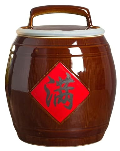 HOLGVE Ceramic Rice Bucket, Classic Rice Ceramic Container, Kitchen Rice Sealed Decorative Jar, Farmhouse Food Storage Jar Grain Dispenser, Ceramic Rice Cylinder with Lid(15KG)