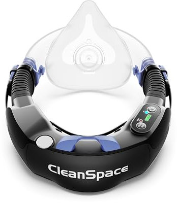 CleanSpace Work Kit I Gebläseunterstützte Atemschutzmaske mit P3 TM3 Filter & AirSensit™ Technologie I Ultraleichte Feinstaubmaske mit Akku (8 Std.), Nackenstütze & Halbmaske Gr. L I 400 gramm