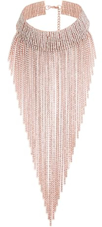 EVER FAITH - Collana da donna con ciondolo a forma di bavero, lunga, con nappine, choker, gioielli da costume, Cristallo