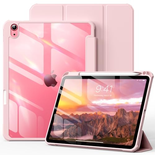 KVTVOU Coque pour iPad 11ème Génération 2025(A16), iPad 10ème Génération 10.9 Pouces 2022, Dos Haut Transparent, Ultra-Mince Résistant aux Chutes, avec Porte-Crayon, Veille/Réveil Auto, Rose