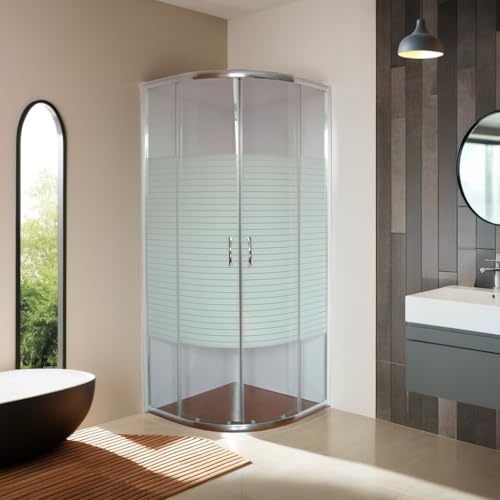 Siro | Runt duschkabin med 4 dörrar (80 x 80 x 190 cm) | kometserien, aluminium/glas, lätt att installera, modern stil, tillverkad i Italien, silverfärg - krom/screentryckt/glänsande