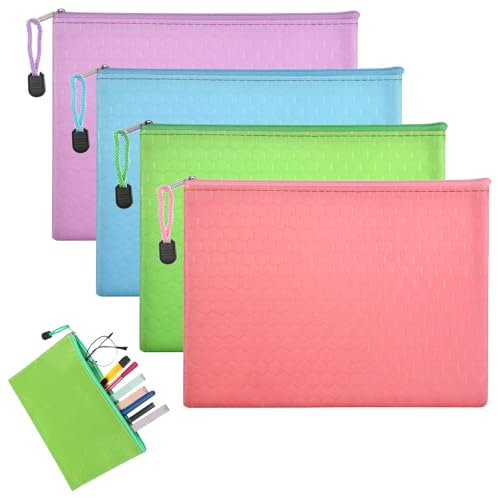BOHUIZ 4 Stück Geldtaschen Banktasche, 24 x 18 cm Geldtasche Geldmappe A5 Dokumententasche mit Reißverschluss Bankmappe Groß Dokumente Brieftasche für Schule Büro Business(Farbe)
