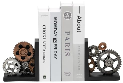 Vintage Bookends, Imitation Metal Gear Decorative Steampunk Style Book Ends | Book Block Book Stoppers for Home, Office, Library, School