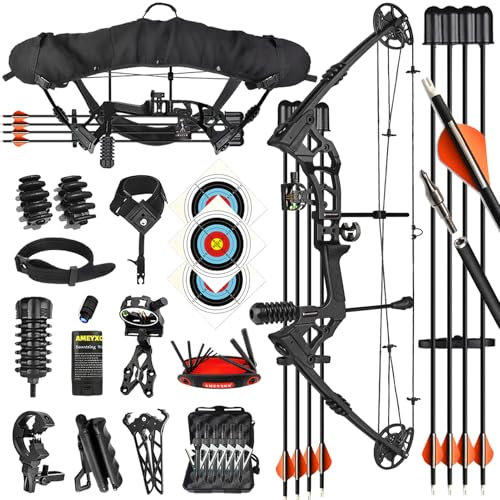 ZSHJGJR Kit Arco Compound da Caccia - Arco Regolabile 0-70 lbs per Adulti - Set Completo con Accessori - 330 fps Velocità Frecce (Nero)