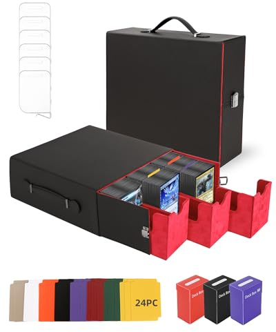 Heypappy Deck Box para 2400+ Capacidad,con 3 Cajas PP | Asa, 24 Separadores de Colores, 6 Separadores para Cartas, en Cuero PU - Compatible con MTG, y Cartas Deportivas