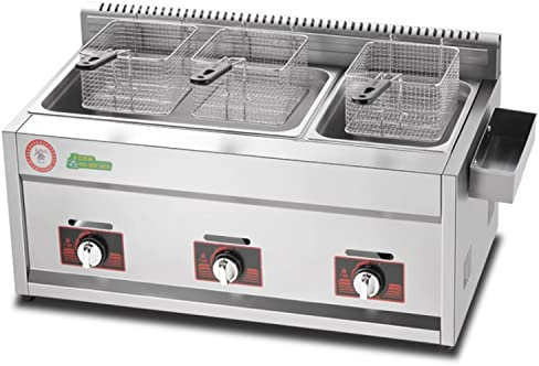 Friteuse commerciale au GPL, friteuse à gaz grande capacité 33 L, puissance de fe feu réglable, avec paniers et couvercle amovibles, friteuse à gaz en acier inoxydable de qualité alimentaire