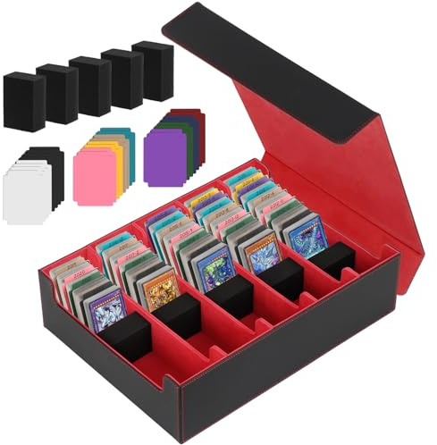 CAUTIOUS Boîte à Cartes 5 Rangées Boîte Rangement Carte Pour 3800+ Cartes PTCG，TCG，CCG Deck Box Boîte Rangement Cartes de Jeu Carte Magic avec 48 Séparateurs Fermeture Magnétique (Noir Rouge)