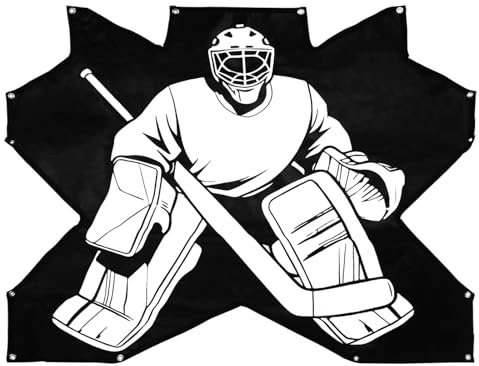 ANDGOAL Hockey Goal Target 72x48 Inch Regulation Size Ice Hockey Net Shooting Tarp: Heavy Duty PVC Goalie Trainer 7 Holes - Waterproof Practice Aid with Bungee Cords for Rink Skills